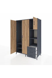 Kronos Dolap 5 Raflı 3 Çekmeceli Tek Askılı 132x59x195 Antrasit-Çam/Antrasit