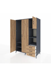 Kronos Dolap 5 Raflı 3 Çekmeceli Tek Askılı 132x59x195 Antrasit-Çam/Çam