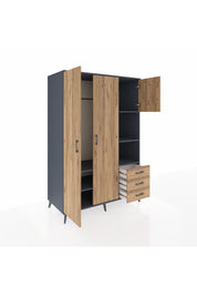 Kronos Dolap 5 Raflı 3 Çekmeceli Tek Askılı 132x59x195 Antrasit-Çam/Çam
