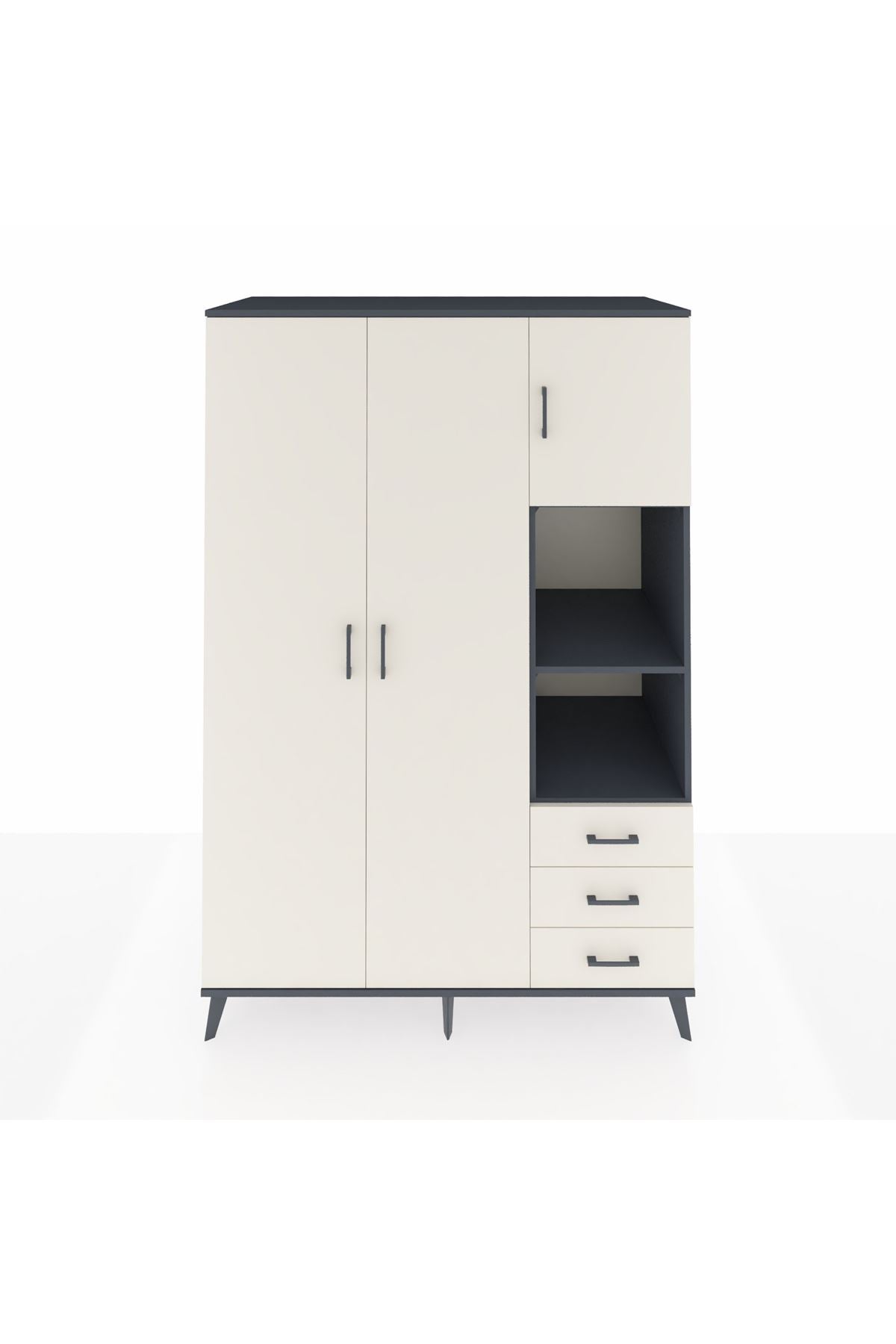 Kronos Dolap 5 Raflı 3 Çekmeceli Tek Askılı 132x59x195 Antrasit-Aytaşı/Aytaşı