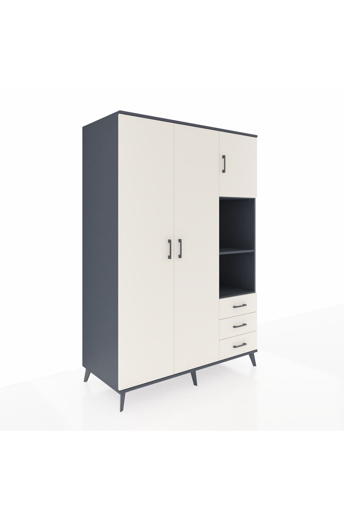 Kronos Dolap 5 Raflı 3 Çekmeceli Tek Askılı 132x59x195 Antrasit-Aytaşı/Aytaşı