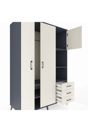 Kronos Dolap 5 Raflı 3 Çekmeceli Tek Askılı 132x59x195 Antrasit-Aytaşı/Aytaşı