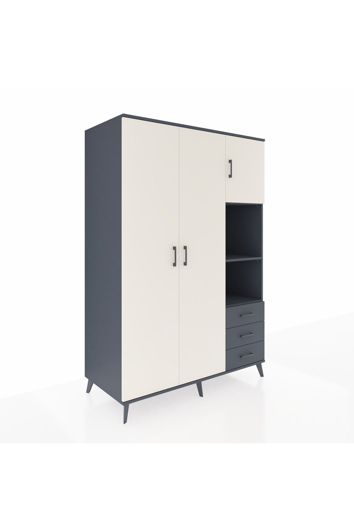 Kronos Dolap 5 Raflı 3 Çekmeceli Tek Askılı 132x59x195 Antrasit-Aytaşı/Antrasit