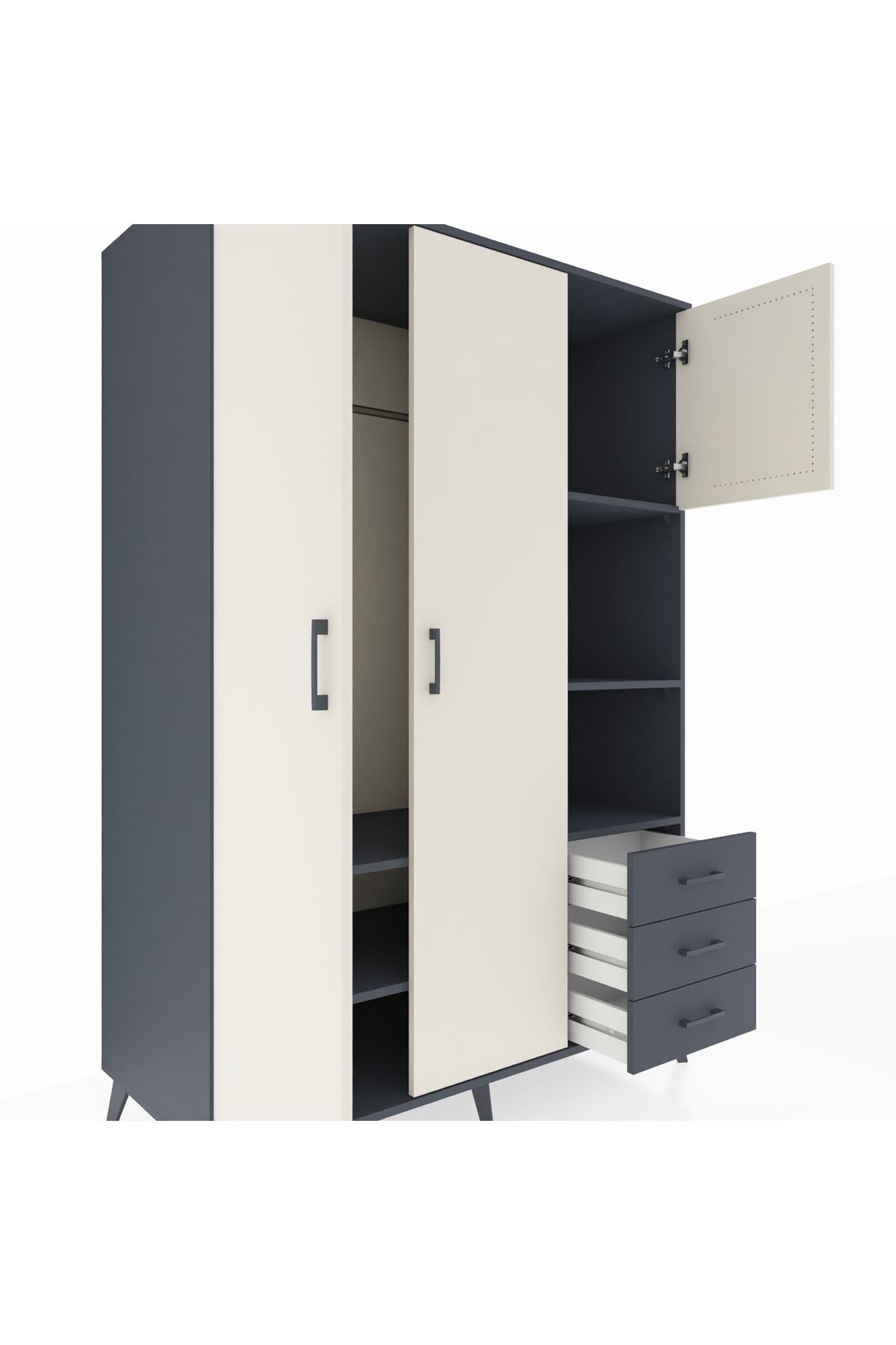 Kronos Dolap 5 Raflı 3 Çekmeceli Tek Askılı 132x59x195 Antrasit-Aytaşı/Antrasit