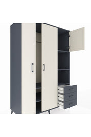 Kronos Dolap 5 Raflı 3 Çekmeceli Tek Askılı 132x59x195 Antrasit-Aytaşı/Antrasit