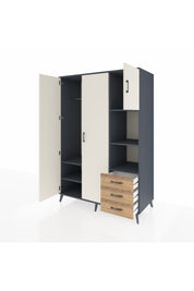 Kronos Dolap 5 Raflı 3 Çekmeceli Tek Askılı 132x59x195 Antrasit-Aytaşı/Çam