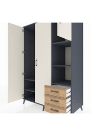 Kronos Dolap 5 Raflı 3 Çekmeceli Tek Askılı 132x59x195 Antrasit-Aytaşı/Çam