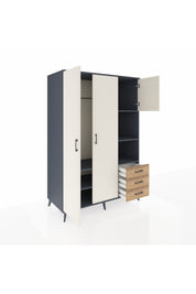 Kronos Dolap 5 Raflı 3 Çekmeceli Tek Askılı 132x59x195 Antrasit-Aytaşı/Çam