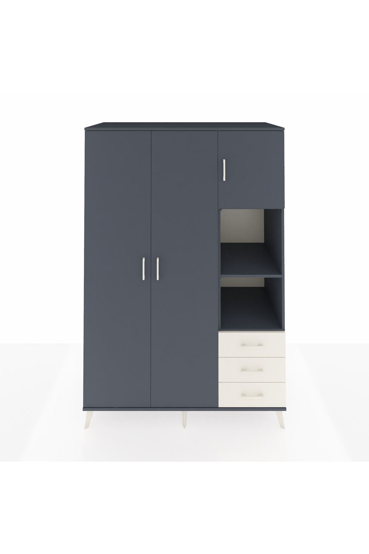 Kronos Dolap 5 Raflı 3 Çekmeceli Tek Askılı 132x59x195 Antrasit-Antrasit/Aytaşı