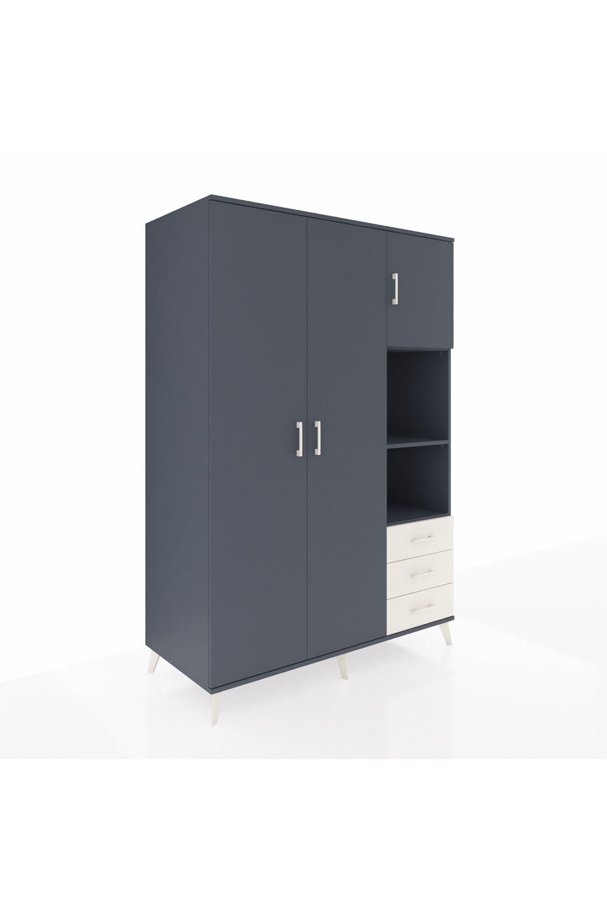 Kronos Dolap 5 Raflı 3 Çekmeceli Tek Askılı 132x59x195 Antrasit-Antrasit/Aytaşı