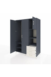 Kronos Dolap 5 Raflı 3 Çekmeceli Tek Askılı 132x59x195 Antrasit-Antrasit/Aytaşı