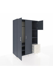 Kronos Dolap 5 Raflı 3 Çekmeceli Tek Askılı 132x59x195 Antrasit-Antrasit/Aytaşı