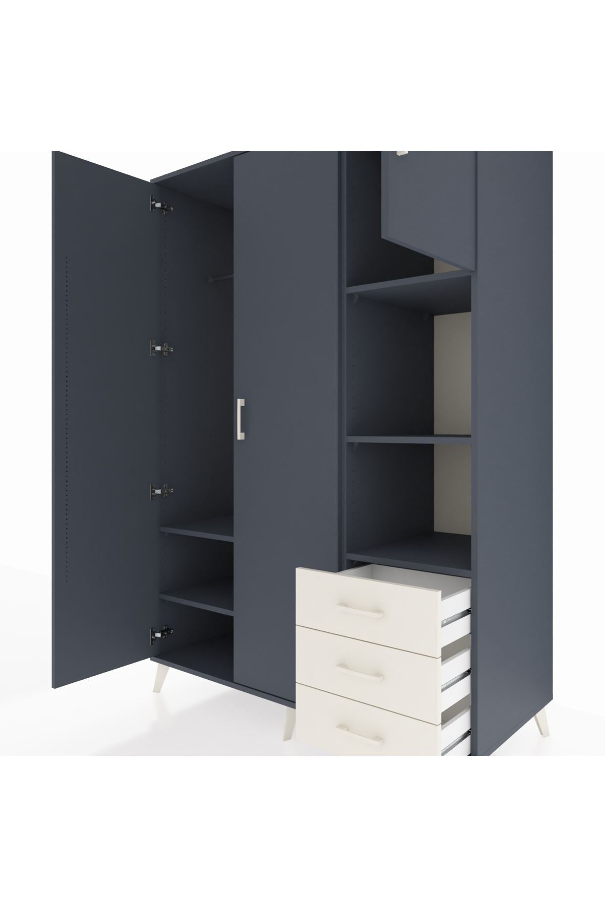 Kronos Dolap 5 Raflı 3 Çekmeceli Tek Askılı 132x59x195 Antrasit-Antrasit/Aytaşı
