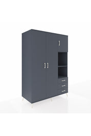 Kronos Dolap 5 Raflı 3 Çekmeceli Tek Askılı 132x59x195 Antrasit-Antrasit/Antrasit