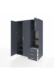 Kronos Dolap 5 Raflı 3 Çekmeceli Tek Askılı 132x59x195 Antrasit-Antrasit/Antrasit