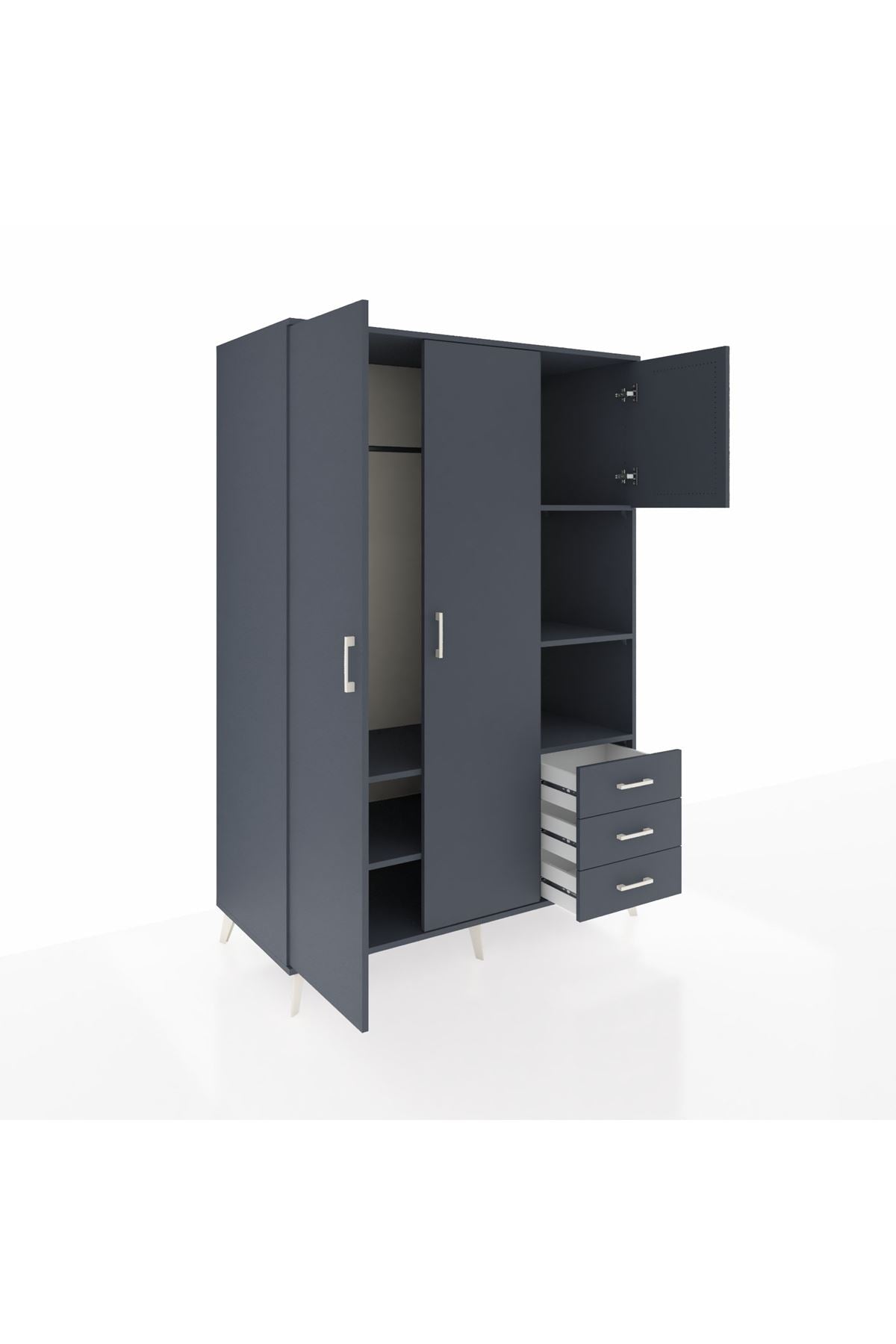 Kronos Dolap 5 Raflı 3 Çekmeceli Tek Askılı 132x59x195 Antrasit-Antrasit/Antrasit