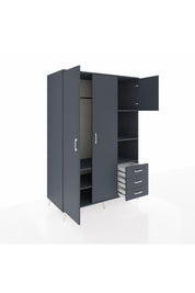 Kronos Dolap 5 Raflı 3 Çekmeceli Tek Askılı 132x59x195 Antrasit-Antrasit/Antrasit