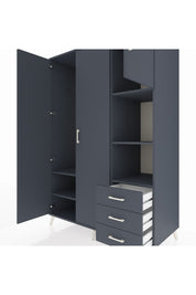 Kronos Dolap 5 Raflı 3 Çekmeceli Tek Askılı 132x59x195 Antrasit-Antrasit/Antrasit