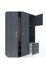 Kronos Dolap 5 Raflı 3 Çekmeceli Tek Askılı 132x59x195 Antrasit-Antrasit/Antrasit