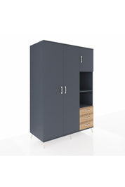 Kronos Dolap 5 Raflı 3 Çekmeceli Tek Askılı 132x59x195 Antrasit-Antrasit/Çam