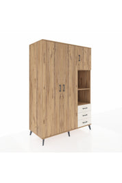 Kronos Dolap 5 Raflı 3 Çekmeceli Tek Askılı 132x59x195 Çam-Çam/Aytaşı