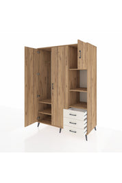 Kronos Dolap 5 Raflı 3 Çekmeceli Tek Askılı 132x59x195 Çam-Çam/Aytaşı