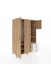 Kronos Dolap 5 Raflı 3 Çekmeceli Tek Askılı 132x59x195 Çam-Çam/Aytaşı