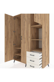 Kronos Dolap 5 Raflı 3 Çekmeceli Tek Askılı 132x59x195 Çam-Çam/Aytaşı