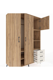 Kronos Dolap 5 Raflı 3 Çekmeceli Tek Askılı 132x59x195 Çam-Çam/Aytaşı