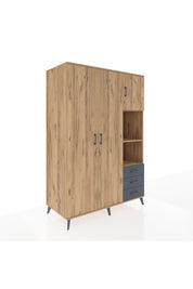 Kronos Dolap 5 Raflı 3 Çekmeceli Tek Askılı 132x59x195 Çam-Çam/Antrasit