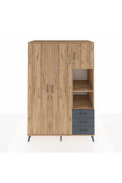 Kronos Dolap 5 Raflı 3 Çekmeceli Tek Askılı 132x59x195 Çam-Çam/Antrasit