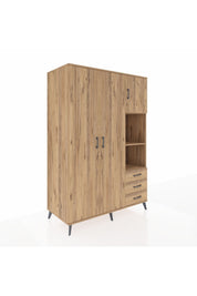 Kronos Dolap 5 Raflı 3 Çekmeceli Tek Askılı 132x59x195 Çam-Çam/Çam