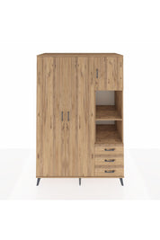 Kronos Dolap 5 Raflı 3 Çekmeceli Tek Askılı 132x59x195 Çam-Çam/Çam