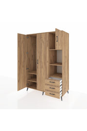 Kronos Dolap 5 Raflı 3 Çekmeceli Tek Askılı 132x59x195 Çam-Çam/Çam