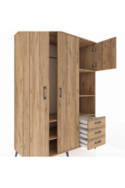Kronos Dolap 5 Raflı 3 Çekmeceli Tek Askılı 132x59x195 Çam-Çam/Çam