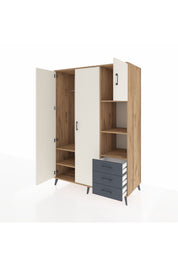 Kronos Dolap 5 Raflı 3 Çekmeceli Tek Askılı 132x59x195 Çam-Aytaşı/Antrasit