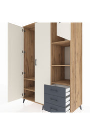 Kronos Dolap 5 Raflı 3 Çekmeceli Tek Askılı 132x59x195 Çam-Aytaşı/Antrasit