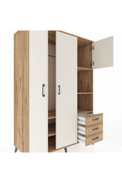 Kronos Dolap 5 Raflı 3 Çekmeceli Tek Askılı 132x59x195 Çam-Aytaşı/Çam