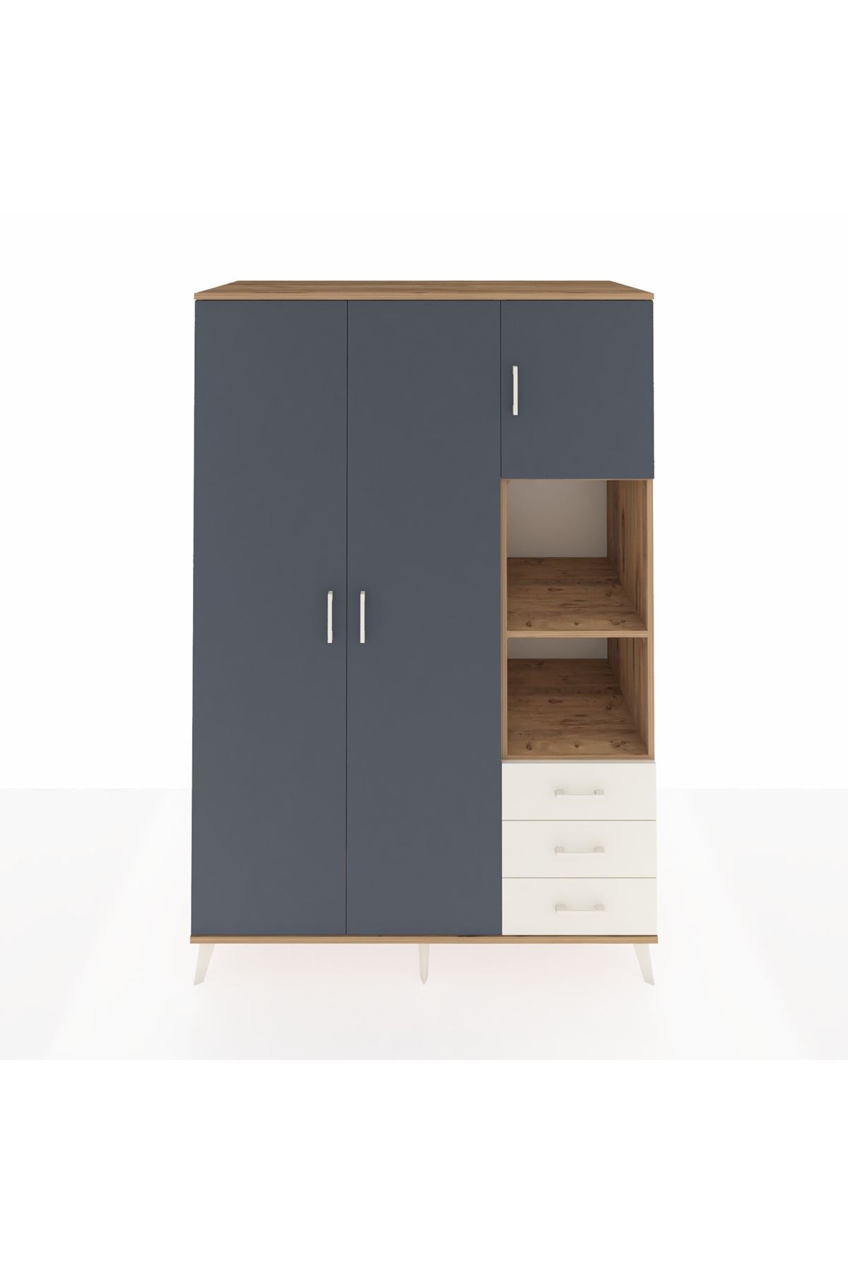 Kronos Dolap 5 Raflı 3 Çekmeceli Tek Askılı 132x59x195 Çam-Antrasit/Aytaşı