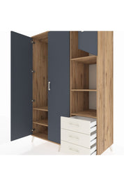 Kronos Dolap 5 Raflı 3 Çekmeceli Tek Askılı 132x59x195 Çam-Antrasit/Aytaşı