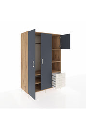 Kronos Dolap 5 Raflı 3 Çekmeceli Tek Askılı 132x59x195 Çam-Antrasit/Aytaşı