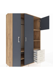 Kronos Dolap 5 Raflı 3 Çekmeceli Tek Askılı 132x59x195 Çam-Antrasit/Aytaşı