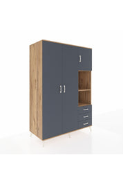 Kronos Dolap 5 Raflı 3 Çekmeceli Tek Askılı 132x59x195 Çam-Antrasit/Antrasit