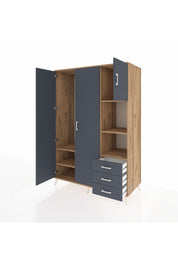 Kronos Dolap 5 Raflı 3 Çekmeceli Tek Askılı 132x59x195 Çam-Antrasit/Antrasit