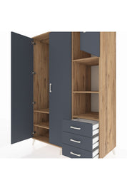 Kronos Dolap 5 Raflı 3 Çekmeceli Tek Askılı 132x59x195 Çam-Antrasit/Antrasit