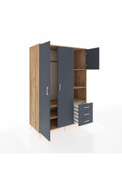 Kronos Dolap 5 Raflı 3 Çekmeceli Tek Askılı 132x59x195 Çam-Antrasit/Antrasit