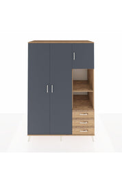 Kronos Dolap 5 Raflı 3 Çekmeceli Tek Askılı 132x59x195 Çam-Antrasit/Çam