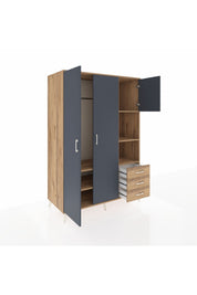 Kronos Dolap 5 Raflı 3 Çekmeceli Tek Askılı 132x59x195 Çam-Antrasit/Çam