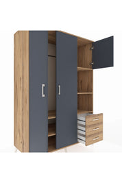 Kronos Dolap 5 Raflı 3 Çekmeceli Tek Askılı 132x59x195 Çam-Antrasit/Çam