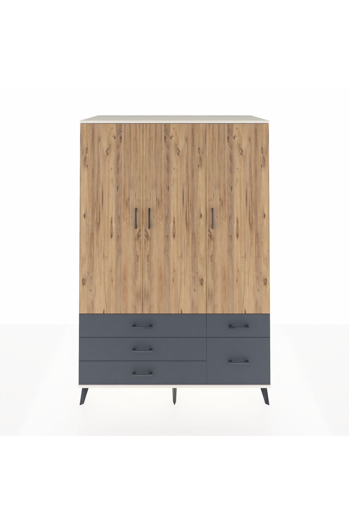 Kronos Dolap 5 Raflı 5 Çekmeceli Tek Askılı 132x59x195 Aytaşı-Çam/Antrasit